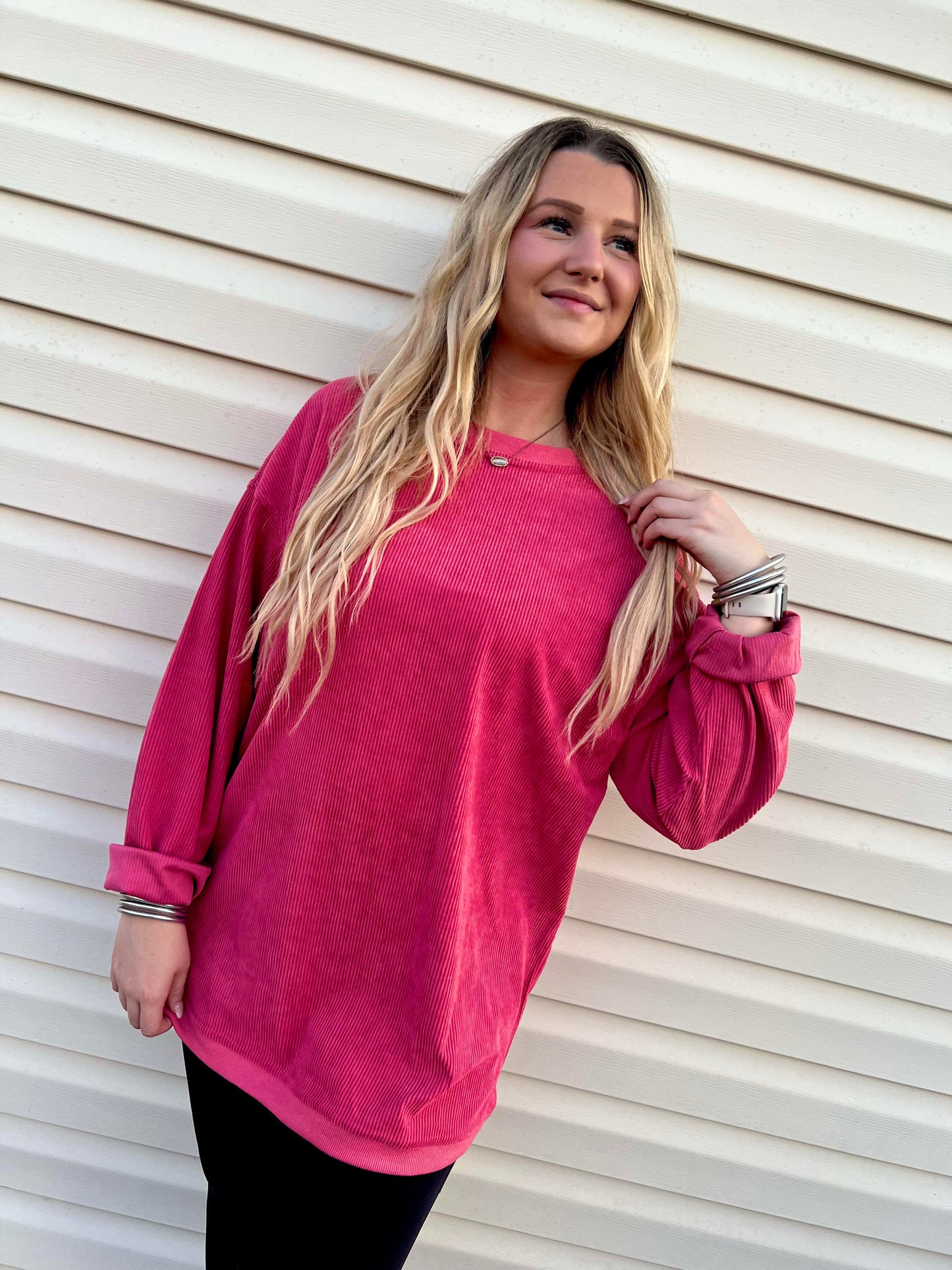 Long Sleeve Ribbed Corded Oversized Sweatshirt